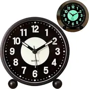 Vihimi Alarm Clock Luminous 4 "Round Silent Analog Table Clock Non-Ticking, Battery Operated with Loud Alarm and Night Light Small Desk Clock for Bedroom, Bedside Table