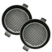 SOGA 2X 26cm Round Ribbed Cast Iron Frying Pan Skillet Steak Sizzle Platter with Handle