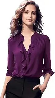 [Generic] Women's Summer Ruffles Chiffon Top Slim and Single Breasted Casual Shirt
