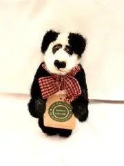 Boyds Bears Archive Collection Panda Black White Plush #1364 6” Red Plaid Bow