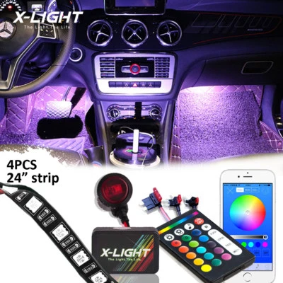Blue-tooth LED Car Interior Under Dash Footwell Glow Neon Accent Light Strip Kit