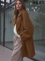 Tan Brown Premium Wool Blend Revere Coat (E13684) | $113
