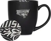 Rico Industries NCAA Towson Tigers 15oz Laser Engraved Matte Black Ceramic Bistro Mug - for Hot or Cold Drinks