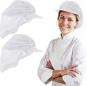 [Styquenzer] 2 PCS Hair Nets for Catering Chef Hat Hair Net Hat White Adjustable Cooking Cap with Brim Half Mesh Half Cloth Catering Hats Hair Cover Cooling Hat for Kitchen Restaurant Cooking, white