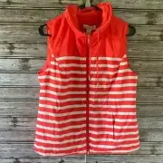 Christopher & Banks Women's Reversible Vest Sz S Coral White Stripe Full-Zip NWT