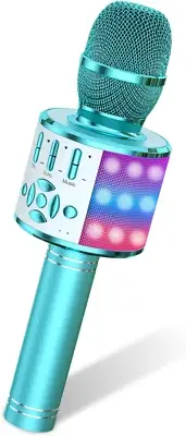 Kids Karaoke Microphone Toy, Bluetooth with LED Light, Blue, 3-12 Years Old