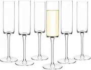 6 oz Clear Plastic Champagne Flutes – Reusable Square Party Glasses for Weddings, Events, Outdoor Celebrations (Set of 6) (6, Transparent)