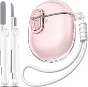 [MHYALUDO] for Google Pixel Buds 2&A-Series Case with Lock Clip & Cleaner Kit, Rugged Shockproof Protective Hard Cover Skin with Lanyard Men Women for Google Pixel Buds 2021/2019 Case - Clear Pink