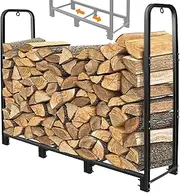 4ft Firewood Rack Stand Heavy Duty Firewood Log Rack Holder Fireplace Wood Storage Holder for Indoor Outdoor Metal Pile Log Stand Stacker Holder, Matte Black