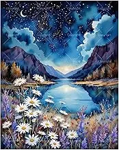TAOPAOLAB Night Sky Paint by Numbers Kit for Adults - DIY Moonlit Lake and Wildflowers Under Starry Sky Painting on Canvas 16x20 Inches, Acrylic Paint Set for Beginners, Art for Home Decoration/Gifts