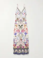 [Camilla] Camilla - Monserate Magic Crystal-embellished Floral-print Linen Maxi Dress - White - small small White