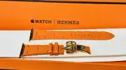 Hermes Kilim Orange Deployment in 24k Gold for Apple Watch Series 9 8 7 6 5 4 3