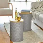 Rustic Storage Ottoman Seat Stool, Farmhouse Nesting Table, Galvanized Barrel Me