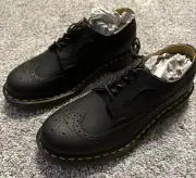 Dr Martens Wingtip Shoes UK 8 US 9 Saxon 3989 Black Noir Greasy 5 Eyelets BNWT