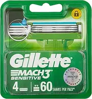 GILLETTE SYSTEMS Mach3 Sensitive Men's Razor Blades Cartridge, 4 count, Pack of 4
