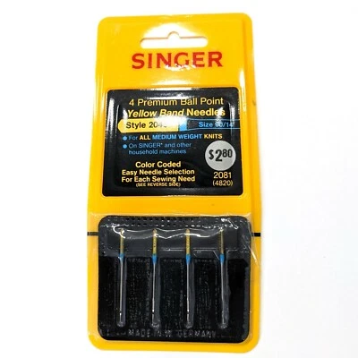 Singer Machine Needles 4 Premium Ball Point Yellow Band Style 2045 Knit Sz 90/14