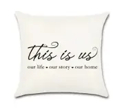 Set of 2 Pillow Covers 18x18, This is us Cursive Writing Designs, Linen Fabric
