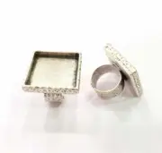 Hammered Square Ring Blank Base Bezel Setting Adjustable Antique Silver