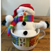 CERAMIC CHRISTMAS Cereal/Soup MUG AND SMALL PLUSH SNOWMAN GIFT SET NEW!