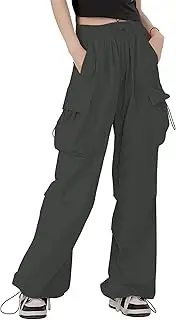 HENGAO Girls Cargo Pants Casual Jogger Loose Fit Streetwear Parachute Pants