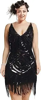 [BABEYOND] Women's 1920s Plus Flapper Dress Plus Size V Neck Slip Dress Roaring 20s Dress for Party