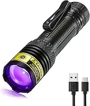 DARKDAWN UV Flashlight 395nm Black Light Mini USB Rechargeable Ultraviolet LED Blacklight Woods Lamp Powerful Fluorescent Portable Detector for Pet Urine Stains, Scorpions, Resin Curing
