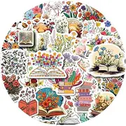 50 Pcs Book Art Flower Vinyl Stickers,Flower Graffiti Stickers,Vinyl Waterproof Sticker for Kids Teens Girls,for Phone Laptop Bottles Skateboard Computer Phone Luggage Guitar Gifts Sticker