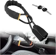 Steering Wheel Lock, Seat Belt Locks, Car Anti-Theft Security Device, Theft Prevention for Auto Safety, Wire Cable Lock for Car Saetbelt, Universal for Most Vehicles Truck SUV Van (Black)