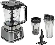 [NINJA] Foodi Power Nutri Mixer Smoothie Maker 3-in-1, Thick Spreads & Frozen Drinks, Automatic Programmes, 2.1 L Jug, 700 ml Cup & 400 ml Bowl with Power Stirrer, 1200 W, Silver CB350EU