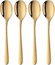 4Pcs Gold Spoons, 6" Stainless Steel Coffee Spoons Round Mini Coffee Sugar Tableware for Home Cafe Restaurant, Gold Tea