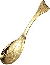 Tablespoons 304 Stainless Steel Goldfish Spoon Creative Children Eating Student Spoon Spoon Drinking Porridge Coffee Spoon Spoon Cute 2pcs Serving Spoon (Color : Gold, Size : L)