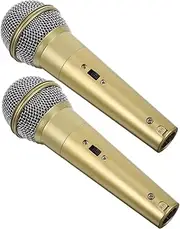 2pcs Simulation Microphone Model Prop Microphone Party Props Music Studio Decor Fake Mic Costume Golden Plastic