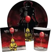 Silver Buffalo IT Pennywise Georgie Float, Paper Plates Cups Napkins Party Pack Tableware Set, 60 Piece
