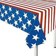 Esjay 4th of July Tablecloth, 2 Pack American Flag Plastic Table Covers(54"x72") for Patriotic Party Supplies, Decorations for Independence, Memorial, Veterans Day
