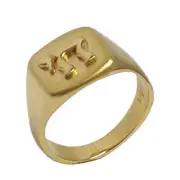 Chai Symbol Embossed Signet Hebrew Ring In 14K Solid Yellow Gold Jewish Jewelry