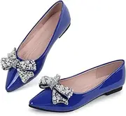 [Anxle] Women's Pointed Flat Shoes Non Slip Comfort Slip on Breathable Wedding Dress Bling Rhinestone Leather Flats for Women