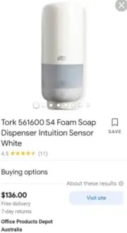 Tork S4 Elevation 561600 Soap Dispenser Foam Intuition Sensor White $136+ POSTED