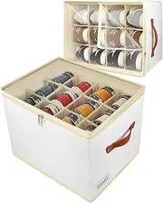Patinao 2 Pack Shoe Storage Box Organizer for Closet - 24 Cell Space Saver Shoes Containers Bin with Clear Lids Stackable, Can Fit Ottoman, Foldable Shoe Rack Cabinet Cubby for Wardrobe