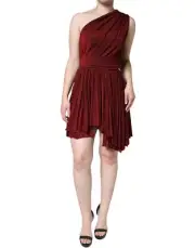 Dolce & Gabbana Red One Shoulder Pleated A-line Mini Women's Dress Authentic