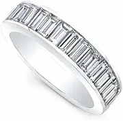 [HEARTS AND YOU] 6ct Emerald Cut Elegant Moissanite Half Eternity Wedding Band White Gold Plated