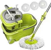 DUUKOA Spin Mop and Bucket with Wheels 360° Spinning Mop Floor Cleaning System Steel Handle and 3 Microfiber Mop Heads Large Capacity 18 L
