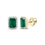 10K YELLOW GOLD SYNTHETIC EMERALD DIAMOND STUD EARRINGS 2 CTTW
