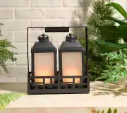Set of 2 Solar-Powered Lanterns with Charging Base Black P.S Home