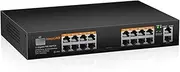 keepLiNK 16 Port Gigabit PoE Switch with 2 Gigabit Uplink, 1 1.25G SFP Slot, 18 Port Unmanaged Ethernet PoE Switch with 240W 802.3af/at, VLAN, Metal Fanless, Plug and Play, Desktop or Rack Mount