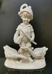 9924001-ds Porcelain Figurine Boy With Geese White Wagner&Apel H22cm