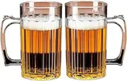 17oz Plastic Beer Mugs with Handle Set of 2, Reusable Clear Beer Stein Drinking Cups for Party Bar Home Hotel - Perfect for Whiskey Juice Cocktail Beverages