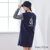 在飛比找momo購物網優惠-【NAUTICA】女裝 修身拼接素面長洋裝(深藍)