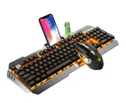 Game Luminous Wireless Keyboard and Mouse Set 2.4G Wireless Rechargeable Waterproof Keyboard and Mouse Set-Black Orange
