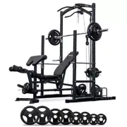 Power Rack With Lat Pulldown + Adjustable Bench + Olympic Barbell Weight Set