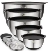 Wildone Mixing Bowls Set of 5, Stainless Steel Nesting Bowls with Airtight Li...